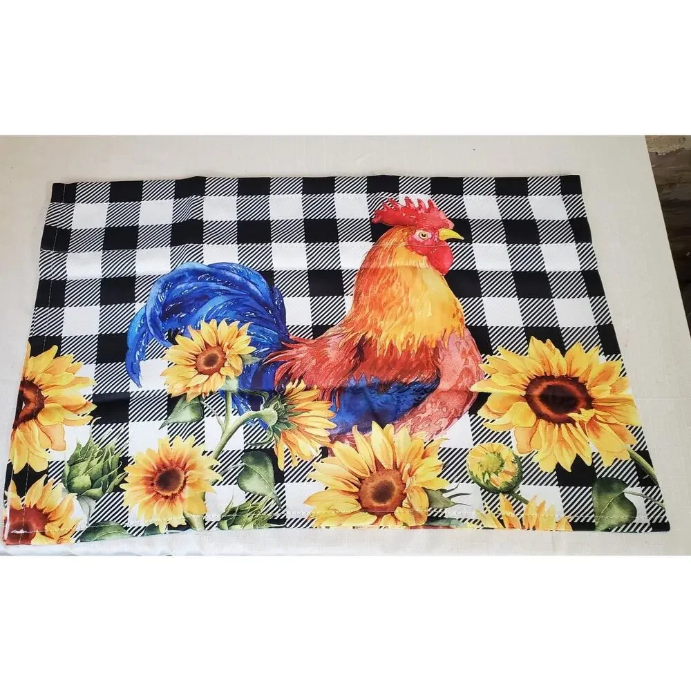 Rooster Sunflower Buffalo Plaid Valance Farmhouse Kitchen 1 Panel 54